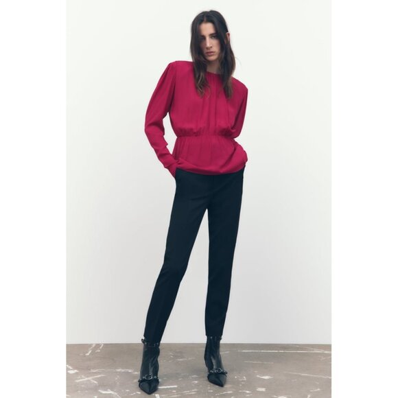 NWOT Zara Women's Fuchsia  Open Back Long Sleeve Blouse S | 8694/573 - Picture 2 of 7